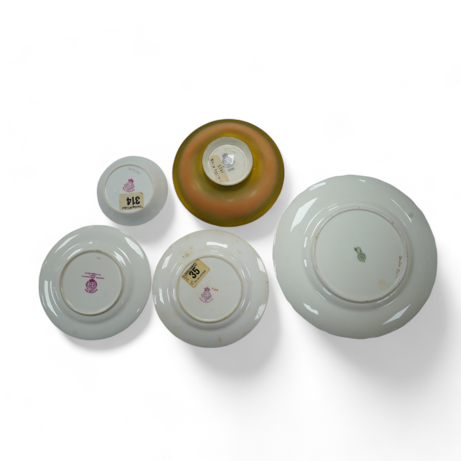 Five Worcester cabinet dishes, each signed, including Jas Stinton, largest 22cm. Condition - fair to good